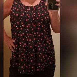 NWOT Sz M Ricki's Chiffon Black w Red dainty floral design. Non stretch. Flowy.